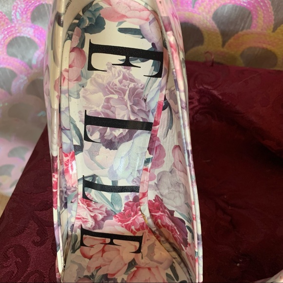 Elle Patent "Pleather" Floral Pastel Pointed Straight Toe Stiletto Pumps Size 10 - Picture 5 of 14